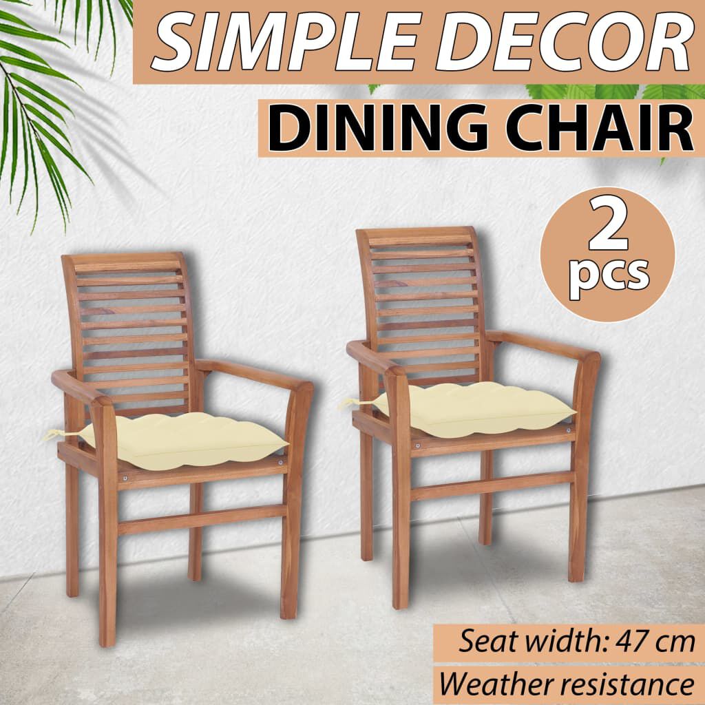 vidaXL Καρέκλες Τραπεζαρίας 2 τεμ Μασίφ Ξύλο Teak Λευκά Κρεμ Μαξιλάρια