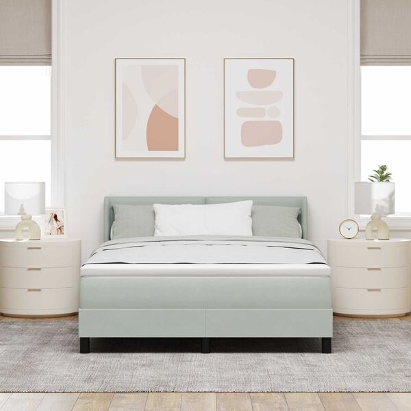 vidaXL Κρεβάτι Box Spring με Στρώμα Ανοιχτό Γκρι 160x200 εκ. Βελούδο