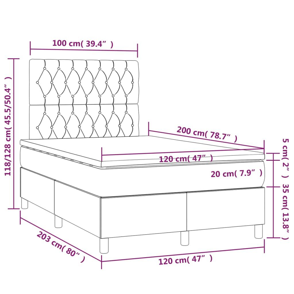 vidaXL Κρεβάτι Boxspring με Στρώμα & LED Μπλε 120x200 εκ. Υφασμάτινο