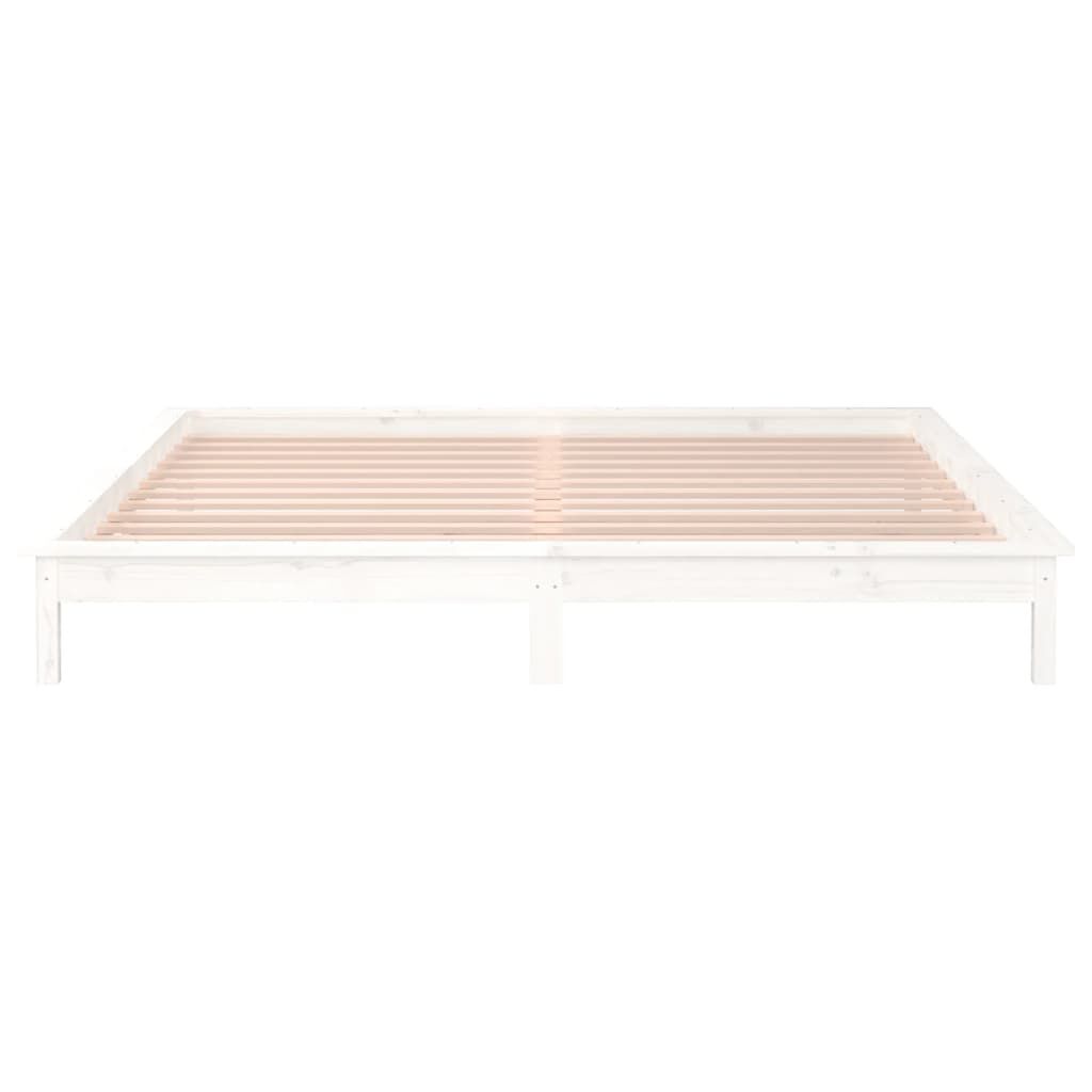 vidaXL Πλαίσιο Κρεβατιού με LED Λευκό 135 x 190 εκ. Διπλό Μασίφ Ξύλο