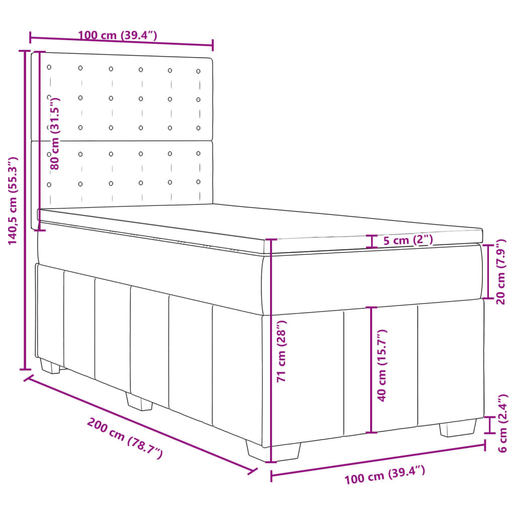 vidaXL Κρεβάτι Boxspring με Στρώμα Κρεμ 100 x 200 εκ. Υφασμάτινο