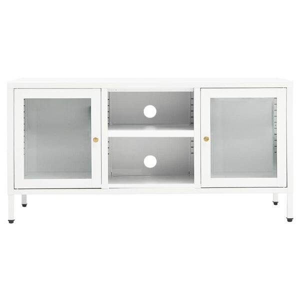 vidaXL Έπιπλο Τηλεόρασης Λευκό 105 x 35 x 52 εκ. από Ατσάλι και Γυαλί