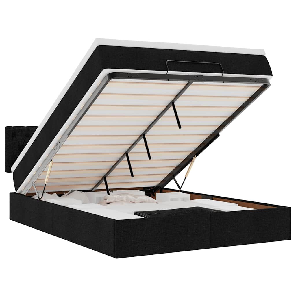 vidaXL Οθωμανικό κρεβάτι με στρώμα & LEDs Μαύρο 140x190 cm Ύφασμα
