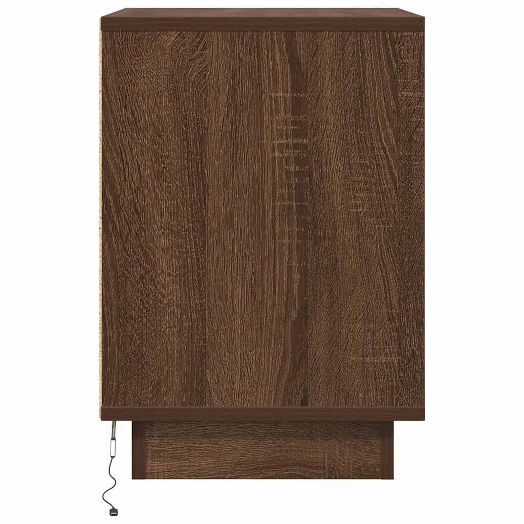 vidaXL Κομοδίνο με φώτα LED καφέ δρυς 38x34x50 cm