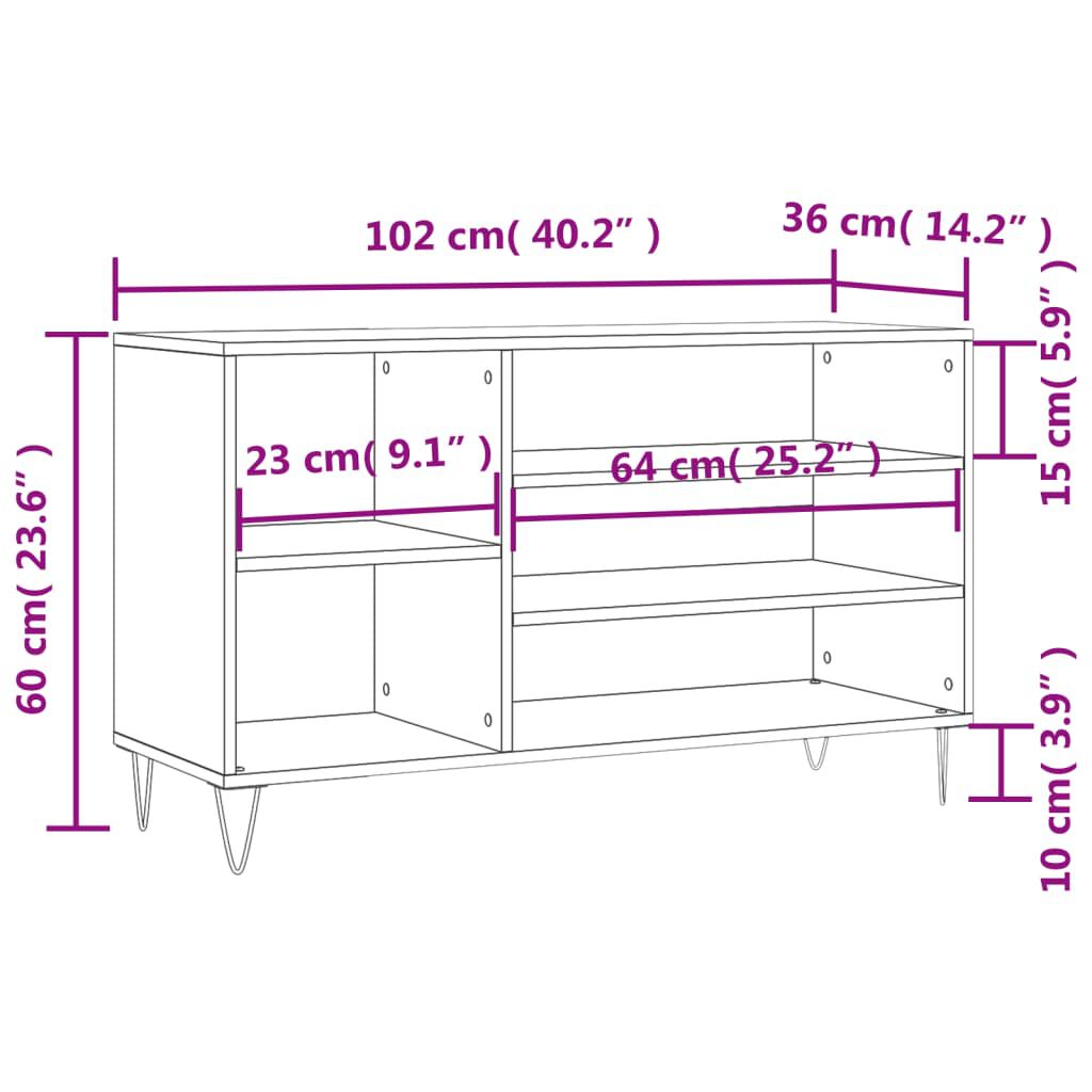 vidaXL Παπουτσοθήκη Sonoma Δρυς 102x36x60 εκ. από Επεξεργασμένο Ξύλο