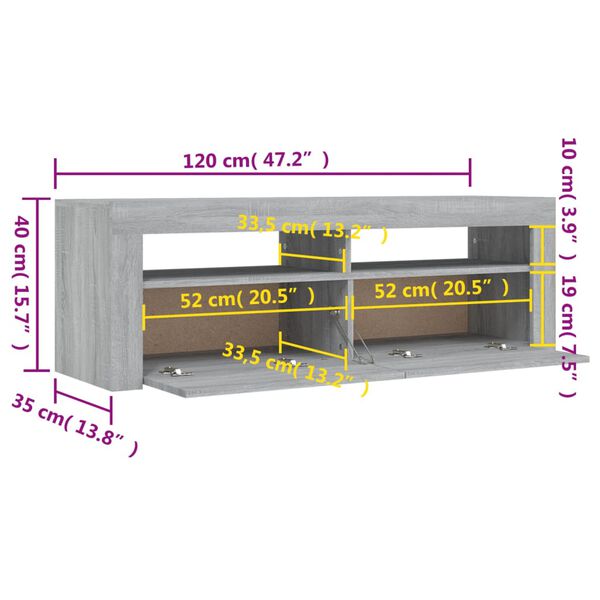 vidaXL Έπιπλο Τηλεόρασης με LED Γκρι Sonoma 120x35x40 εκ.