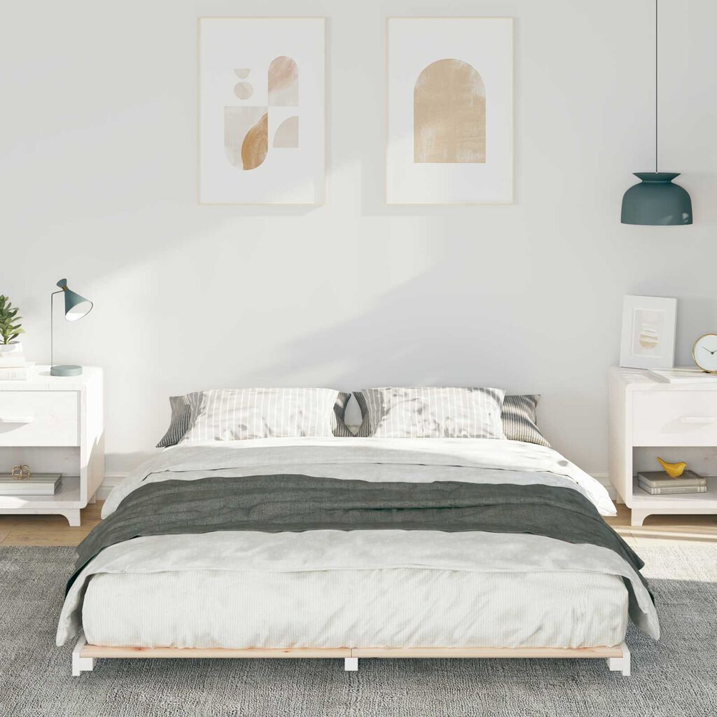 vidaXL Κρεβάτι δαπέδου Λευκό 140 x 210 cm Μασίφ ξύλο πεύκου