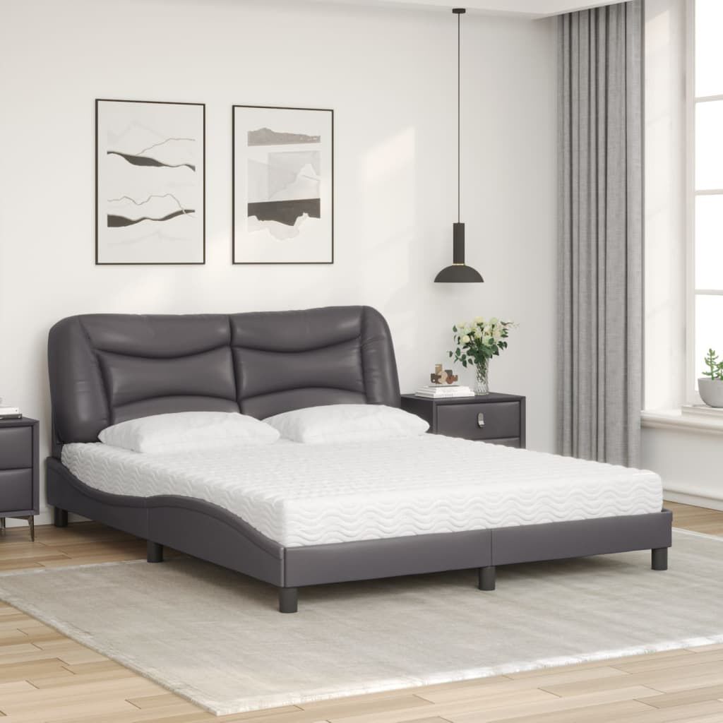 vidaXL Κρεβάτι με Στρώμα Γκρι 160x200 εκ. από Συνθετικό Δέρμα