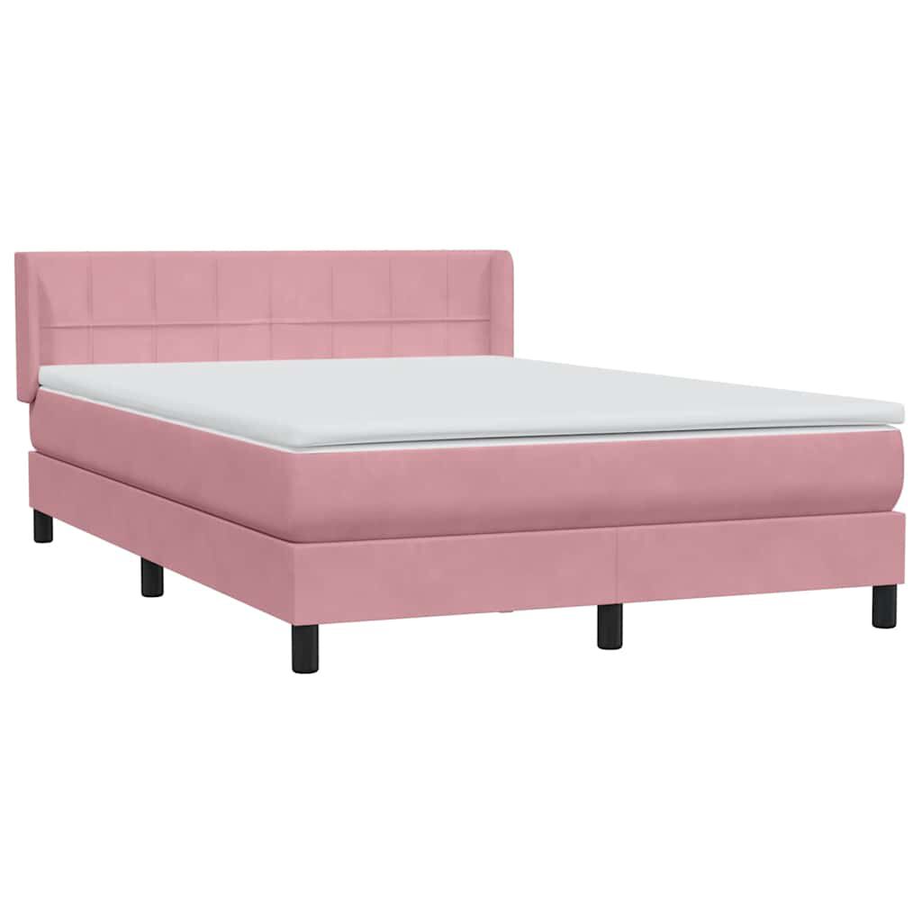 vidaXL Box Spring κρεβάτι με στρώμα ροζ 140x220 cm Βελούδινο