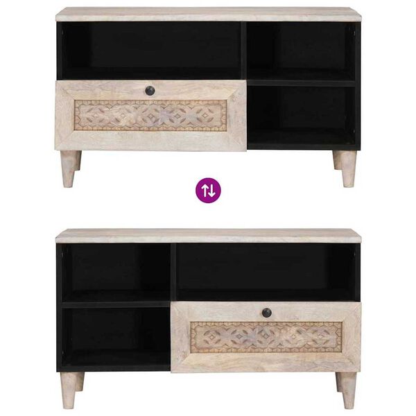 vidaXL Ντουλάπι TV με συρτάρι Λευκό 80 x 33 x 46 εκ Μασίφ ξύλο μάνγκο