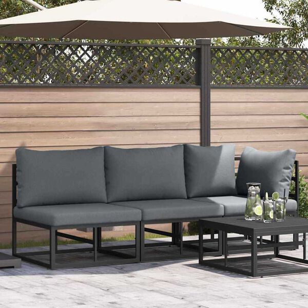 vidaXL Εξωτερικά Έπιπλα με μαξιλάρι με μαξιλάρι 3 pcs Μαύρο Αλουμίνιο