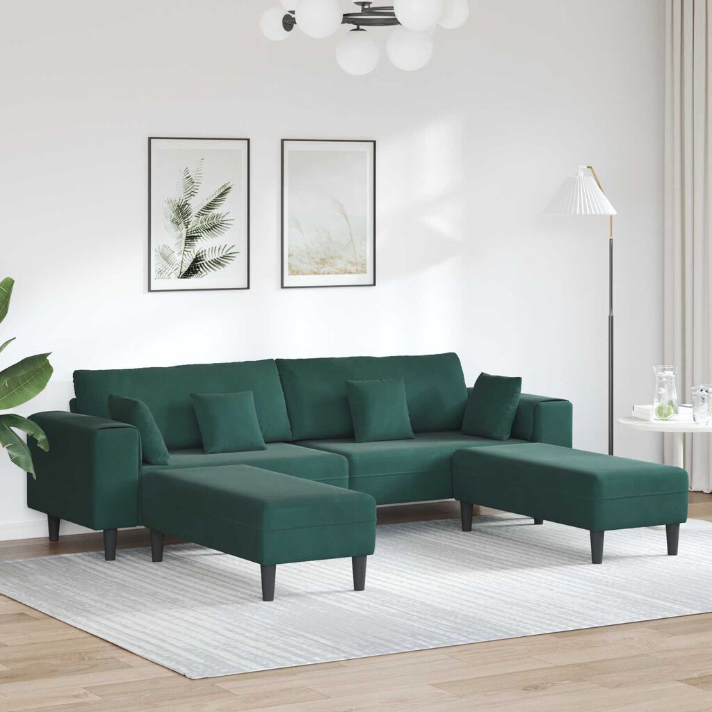 vidaXL Βελούδινος καναπές 3 pcs Σκούρο Πράσινο 208 εκ. Βελούδο