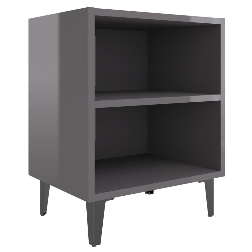 vidaXL Κομοδίνα 2 τεμ. Γυαλιστερό Γκρι 40x30x50 εκ. με Μεταλλικά Πόδια