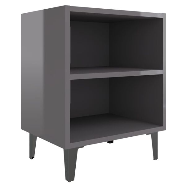 vidaXL Κομοδίνα 2 τεμ. Γυαλιστερό Γκρι 40x30x50 εκ. με Μεταλλικά Πόδια