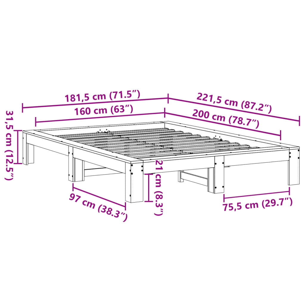 vidaXL Σκελετός Κρεβ. Χωρίς Στρώμα Καφέ Κεριού 160x200 εκ Μασίφ Πεύκο