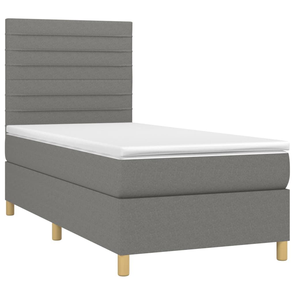 vidaXL Κρεβάτι Boxspring με Στρώμα Σκούρο Γκρι 100x200 εκ. Υφασμάτινο