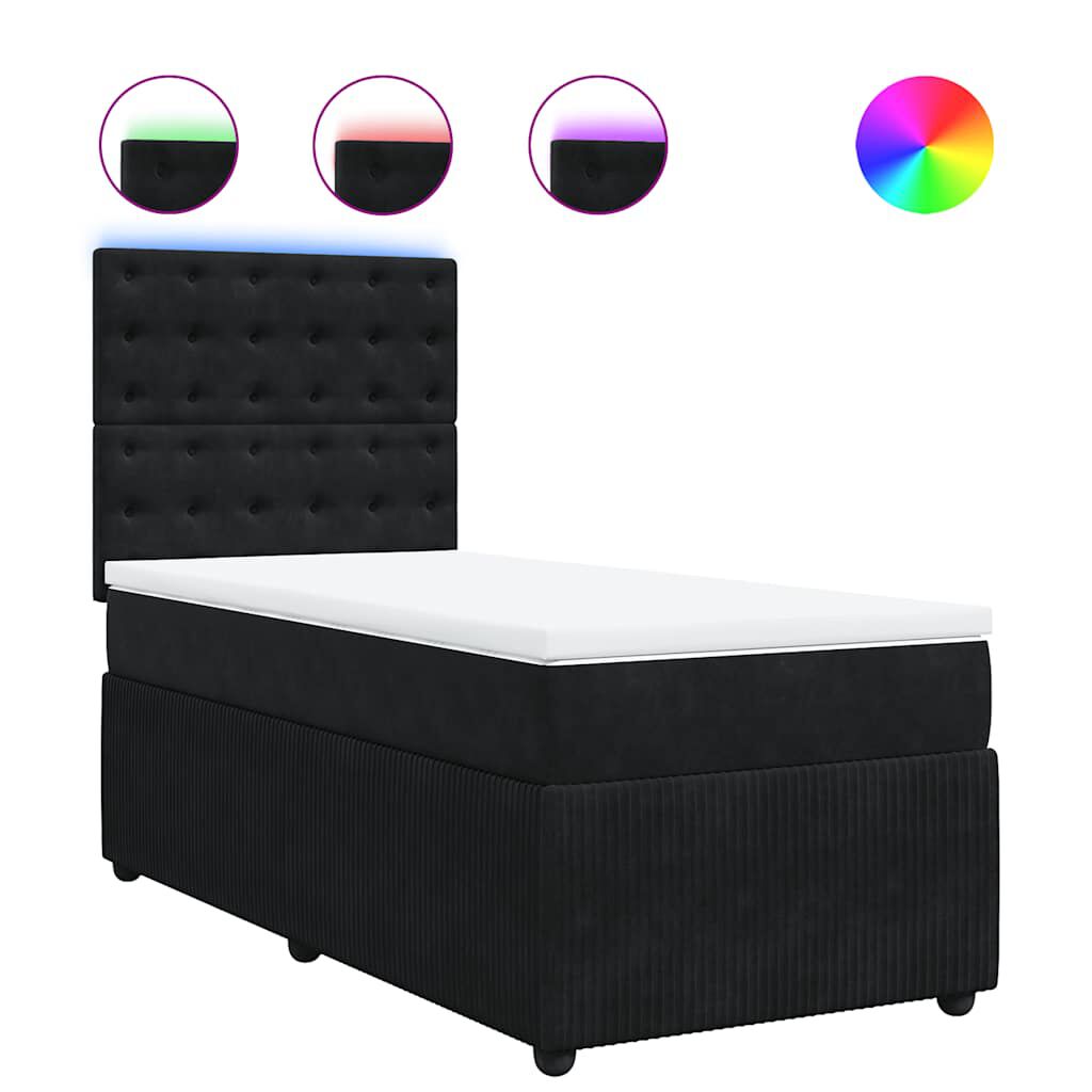 vidaXL Κρεβάτι Boxspring με Στρώμα Μαύρο 90x190 εκ. Βελούδινο
