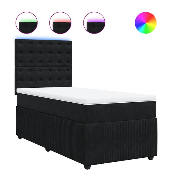 vidaXL Κρεβάτι Boxspring με Στρώμα Μαύρο 90x190 εκ. Βελούδινο