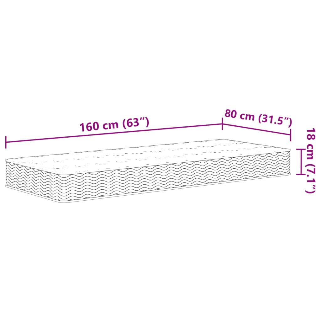 vidaXL Στρώμα με Bonnell Springs για Παιδιά Μεσαία Σκληρότητα 80x160εκ