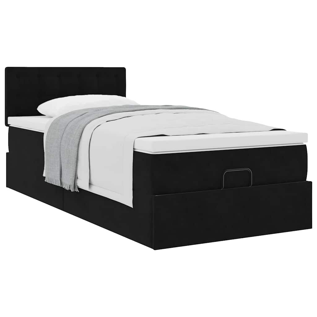 vidaXL Οθωμανικό κρεβάτι με στρώμα Μαύρο 90x200cm Velvet