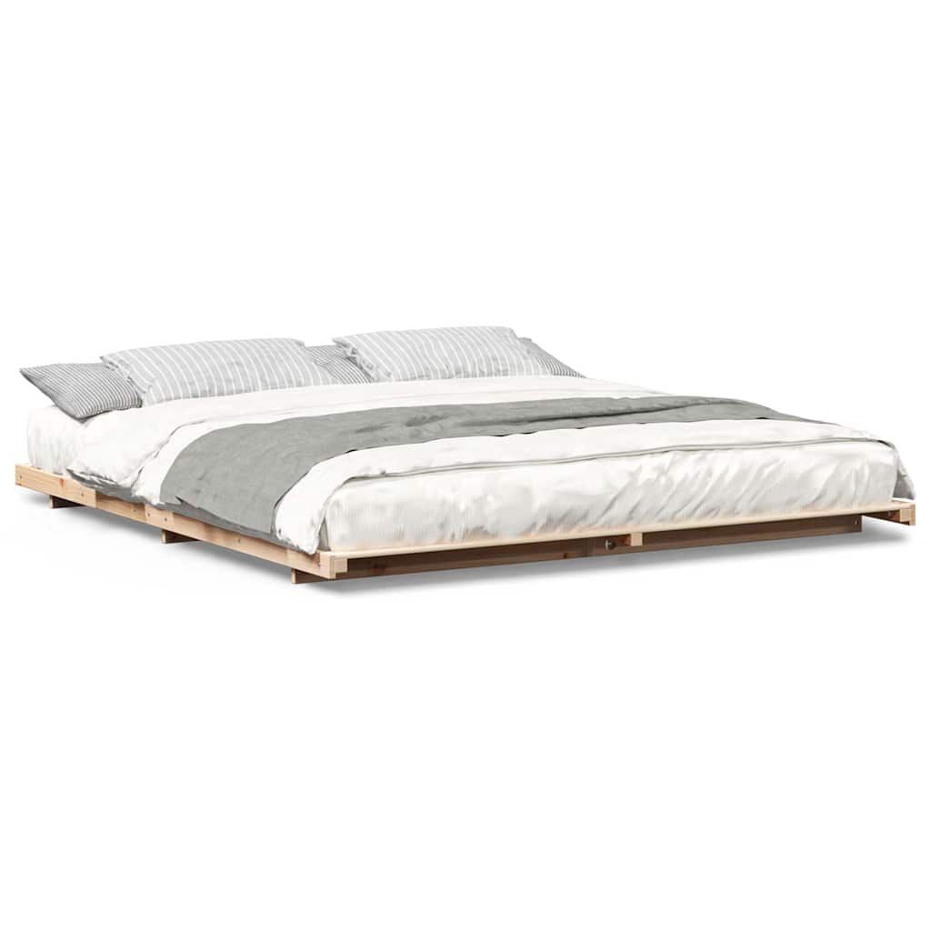 vidaXL Κρεβάτι δαπέδου Καφέ 200 x 220 cm Μασίφ ξύλο πεύκου