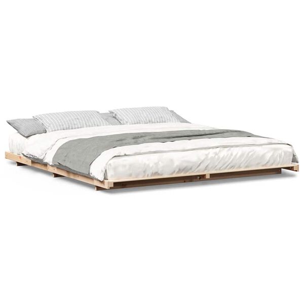 vidaXL Κρεβάτι δαπέδου Καφέ 200 x 220 cm Μασίφ ξύλο πεύκου