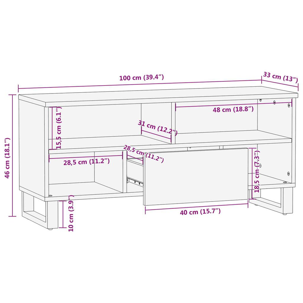 vidaXL Ντουλάπα TV 100x33.5x46 εκ. Μασίφ Ξύλο Μάνγκο