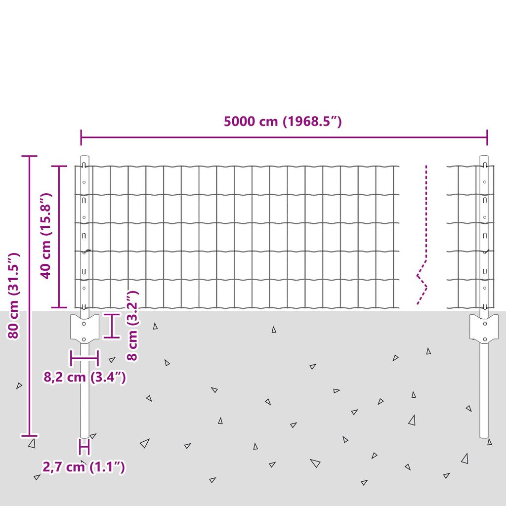 vidaXL Ευρωπαϊκό Φράχτη με 22 Στηρίγματα Ασημί 0,4x50 μ Χάλυβας