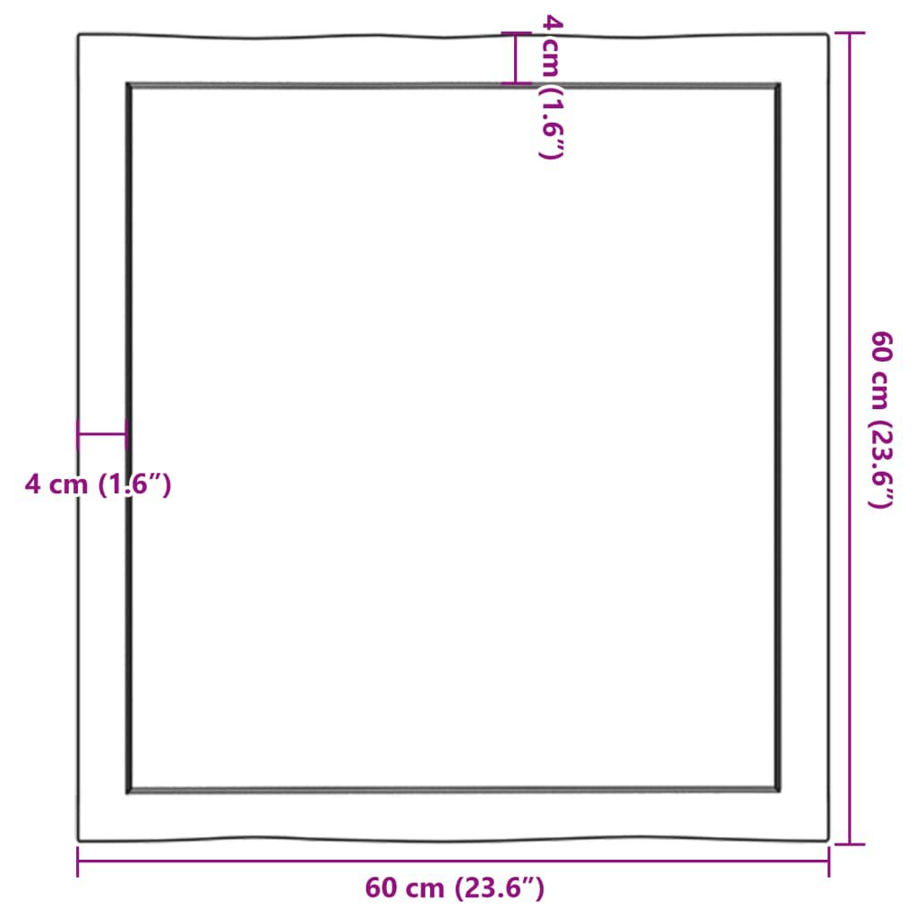 vidaXL Επιφ Τραπεζιού Αν Καφέ 60x60x(2-4)εκ. Ακατέργ. Μασίφ Ξύλο Δρυός
