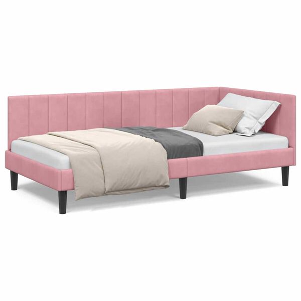 vidaXL Κρεβάτι Γωνίας με κεφαλάρι Ροζ 90 x 190 cm Βελούδο