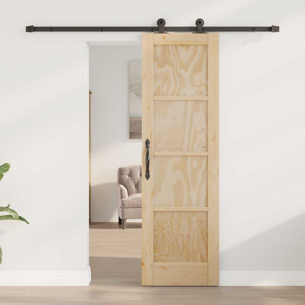 vidaXL Συρόμενη Πόρτα με Σετ Εξαρτημάτων 61x198.5 εκ Μασίφ Ξύλο Πεύκου