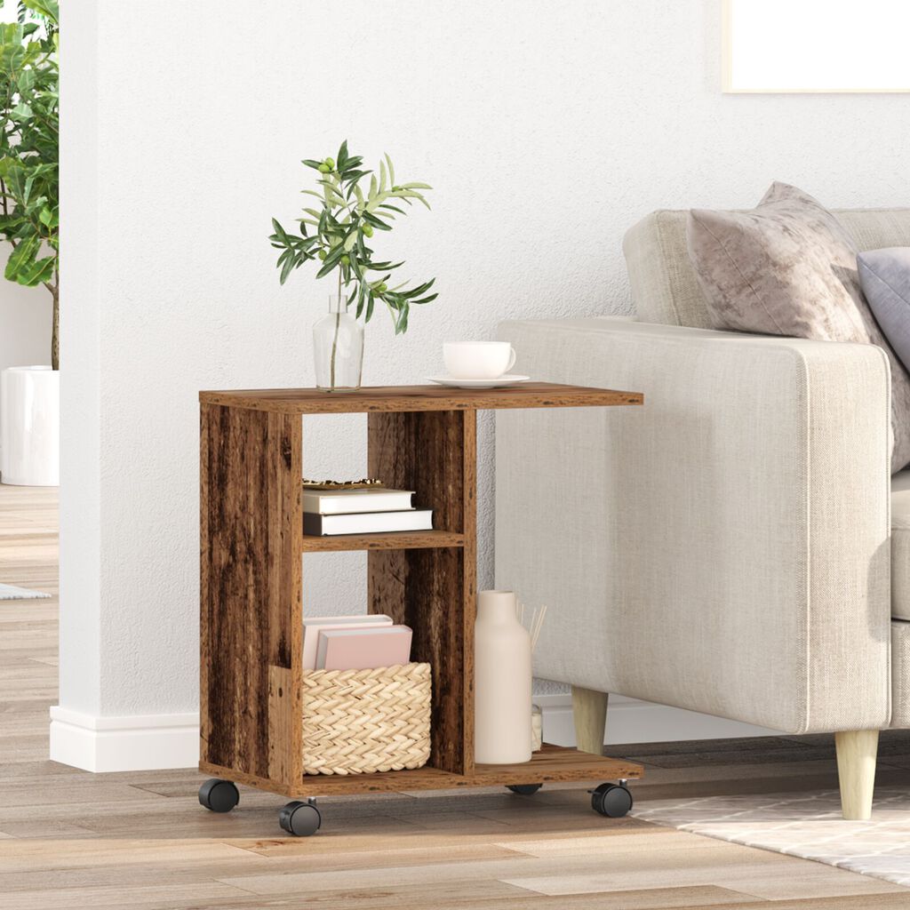 vidaXL Τραπέζι με Ρόδες από Παλιό Ξύλο 50x30x55 εκ. Φτιαγμένο από MDF