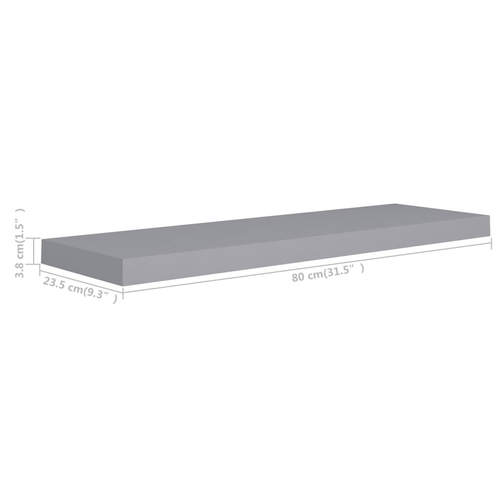 vidaXL Ράφια Τοίχου 2 τεμ. Γκρι 80x23,5x3,8 εκ. MDF
