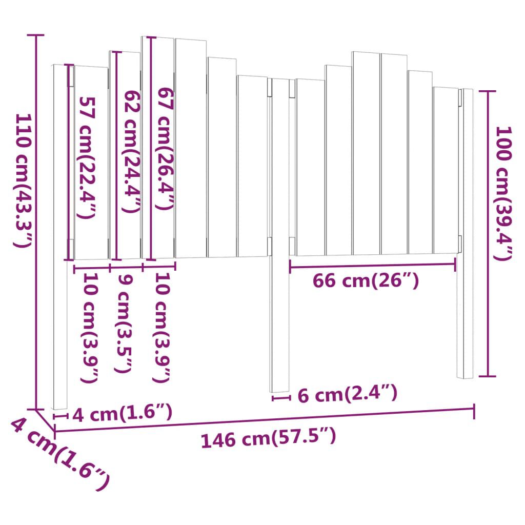 vidaXL Κεφαλάρι Κρεβατιού Μαύρο 146x4x110 εκ. Μασίφ Ξύλο Πεύκου