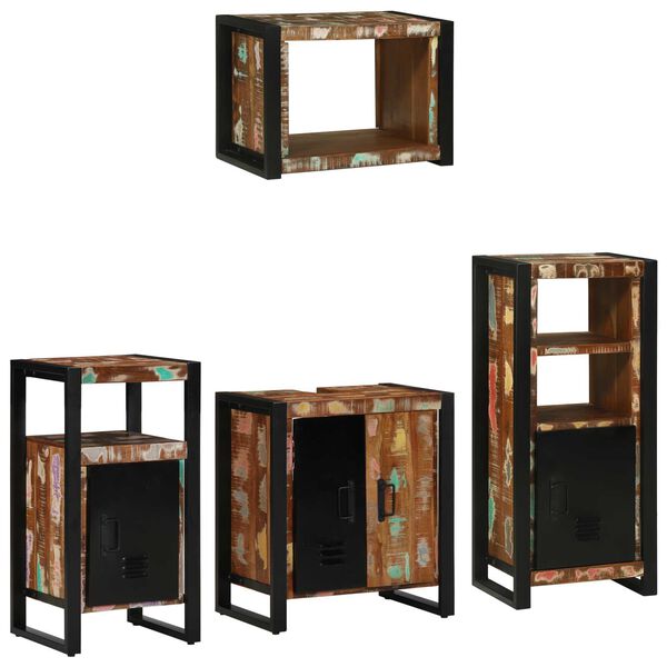vidaXL Σετ Επίπλων Μπάνιου 4 pcs Πολύχρωμο Στερεό ανακτημένο ξύλο