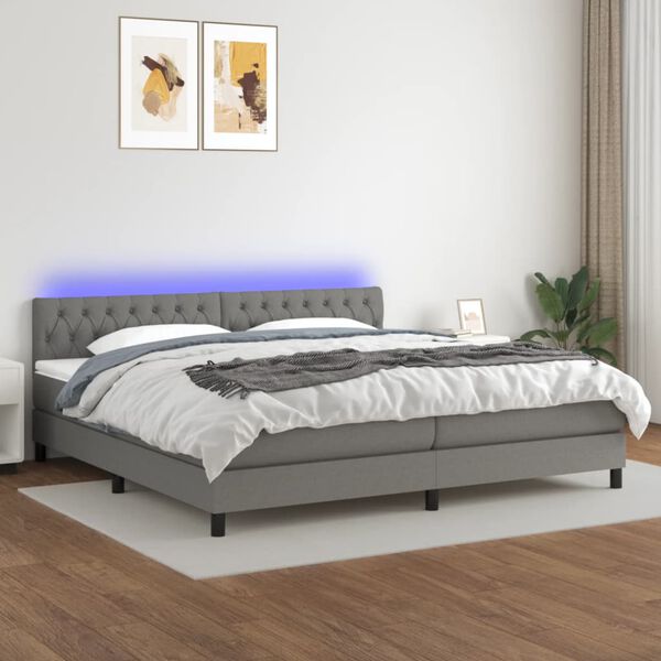 vidaXL &Kappa;&rho;&epsilon;&beta;ά&tau;&iota; Boxspring &mu;&epsilon; &Sigma;&tau;&rho;ώ&mu;&alpha; & LED &Sigma;&kappa;.&Gamma;&kappa;&rho;&iota; 200x200&epsilon;&kappa;. &Upsilon;&phi;&alpha;&sigma;&mu;ά&tau;&iota;&nu;&omicron;
