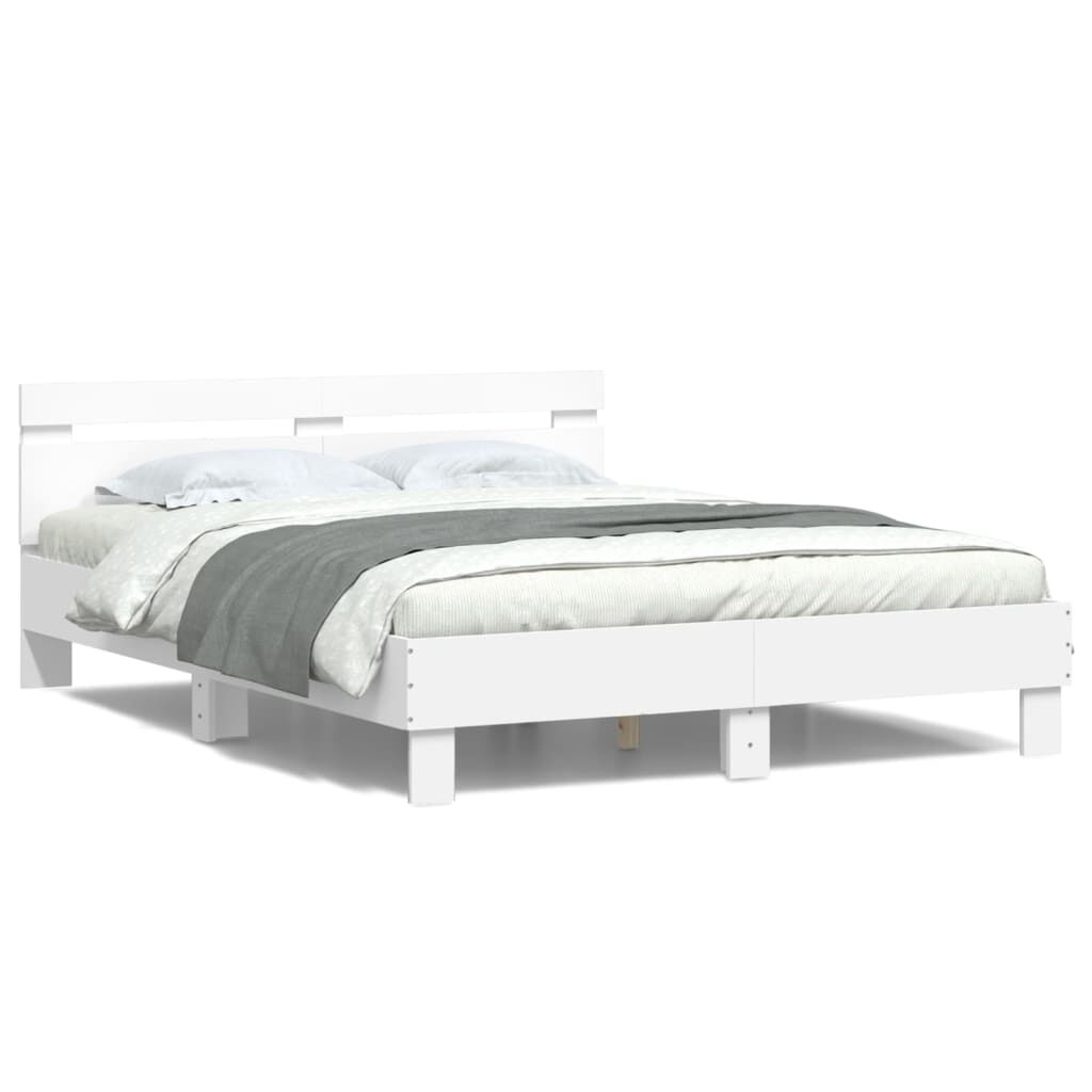 vidaXL Πλαίσιο Κρεβατιού με Κεφαλάρι/LED Λευκό 150 x 200 εκ