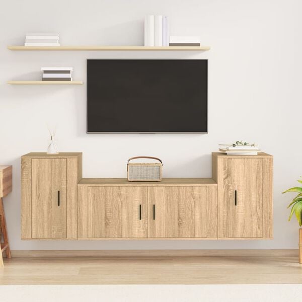 vidaXL Σετ Επίπλων Τηλεόρασης 3 Τεμαχίων Sonoma Δρυς Επεξ. Ξύλο