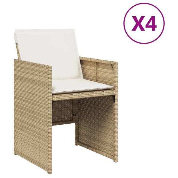 vidaXL Καρέκλες Κήπου 4 τεμ. Μπεζ Συνθετικό Ρατάν με Μαξιλάρια