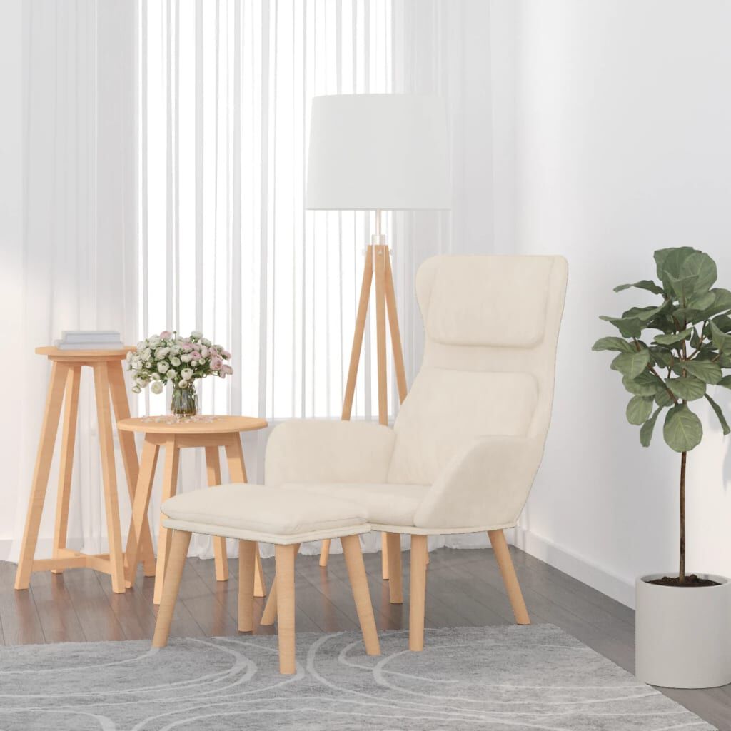 vidaXL Πολυθρόνα Relax Λευκό Κρεμ Βελούδινη με Σκαμπό