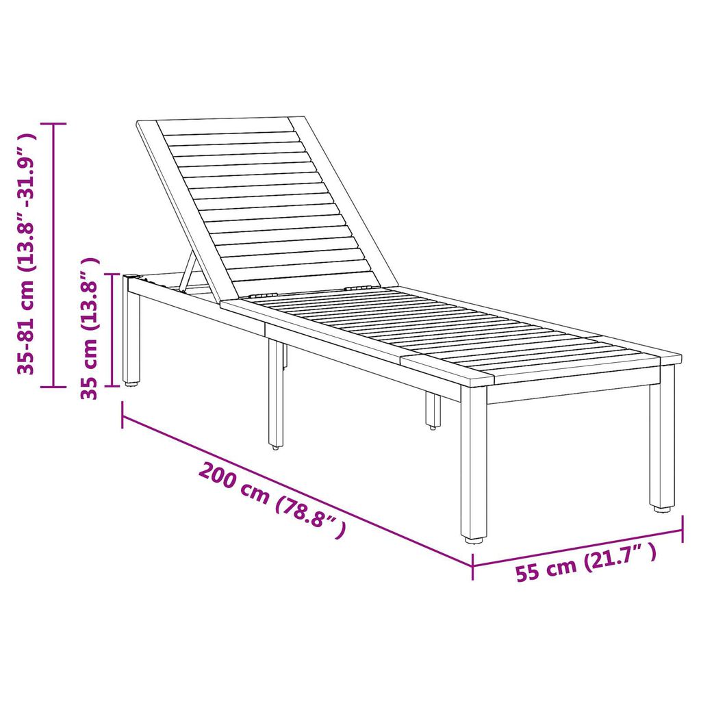 vidaXL Ξαπλώστρα 1-πρόσωπο Γκρι 200 x 55 x 35 εκ. Μασίφ ξύλο ακακίας