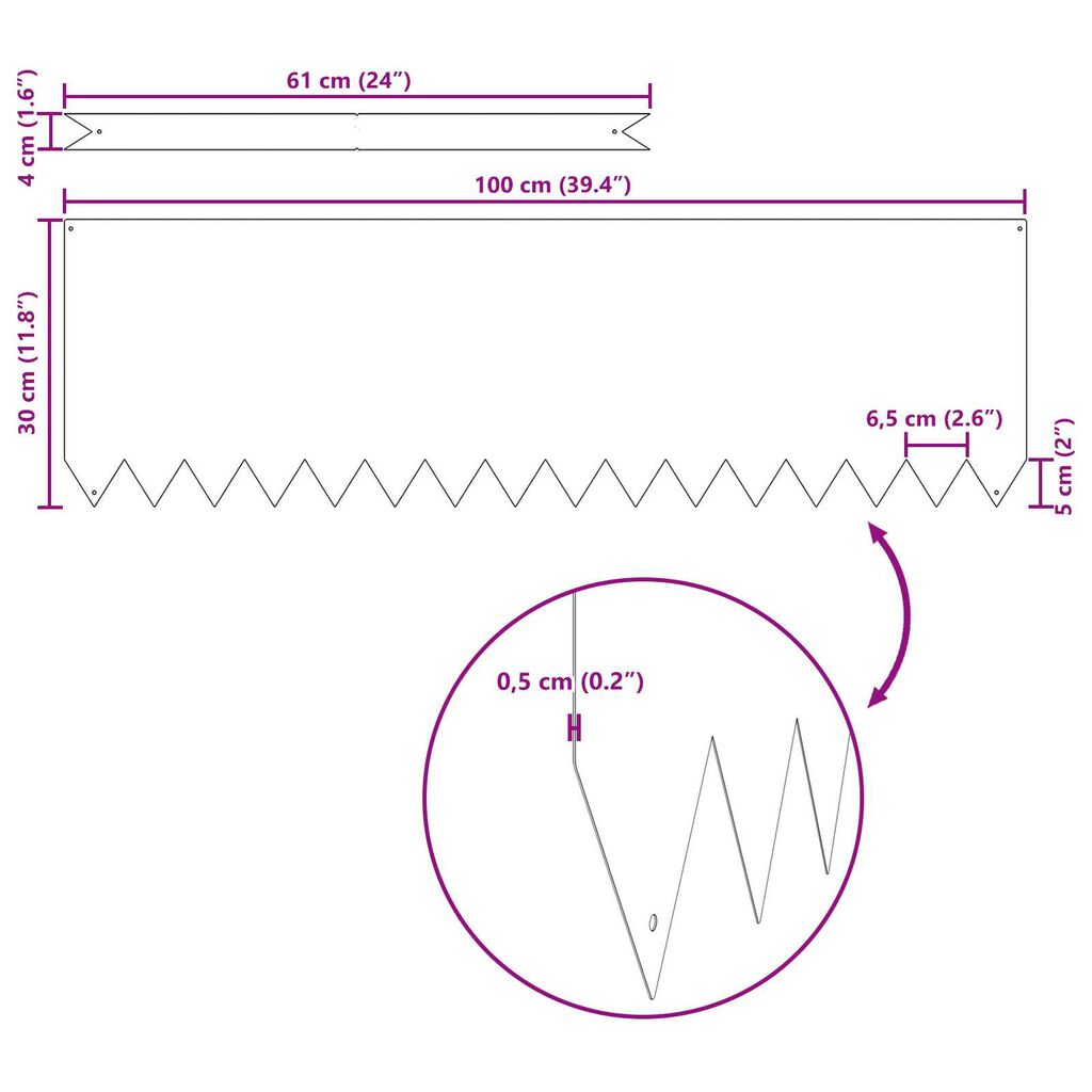 vidaXL Περιγράμματα γκαζόν 30 pcs Λευκό 100 x 0.5 x 30 εκ Ατσάλι