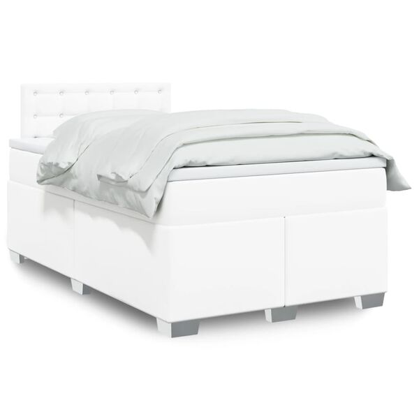 vidaXL Κρεβάτι Boxspring με Στρώμα Λευκό 120x200εκ.από Συνθετικό Δέρμα