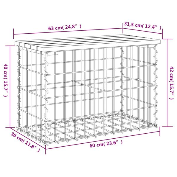 vidaXL Παγκάκι Κήπου Συρματοκιβώτιο 63x31,5x42 εκ. Μασίφ Ξύλο Πεύκου