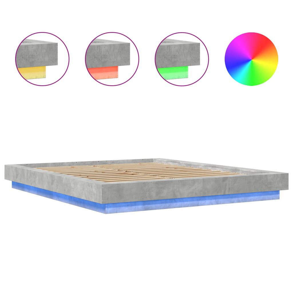 vidaXL Πλαίσιο Κρεβατιού με LED Γκρι Σκυρ. 160x200 εκ. Επεξ. Ξύλο