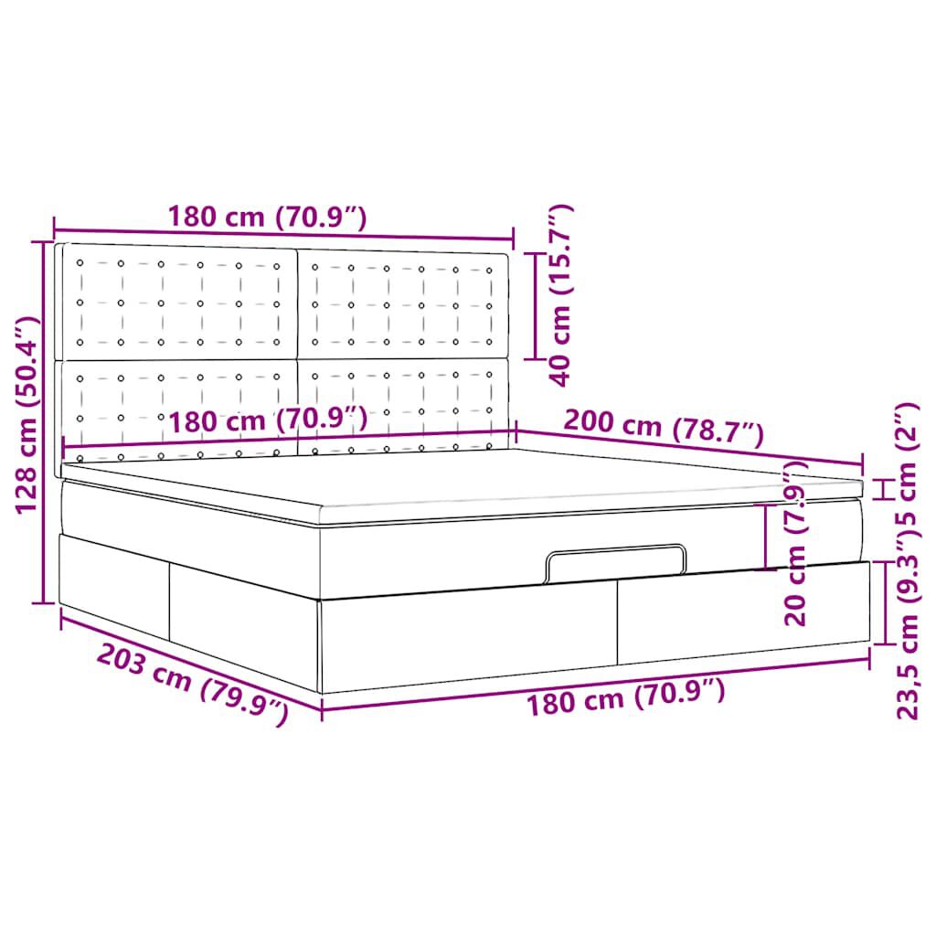 vidaXL Οθωμανικό κρεβάτι με στρώμα Λευκό 180x200cm Faux Leather