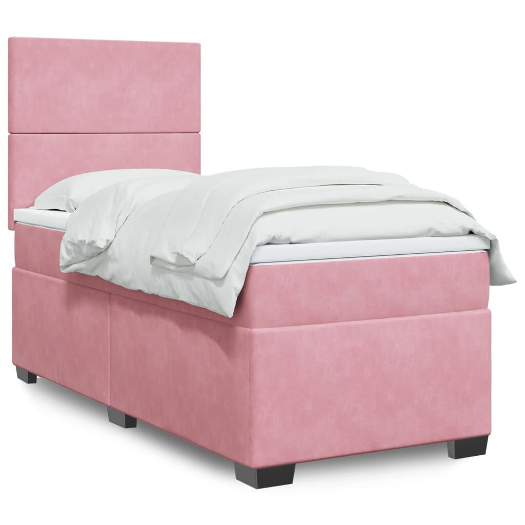 vidaXL Κρεβάτι Boxspring με Στρώμα Ροζ 90x190 εκ. Βελούδινο