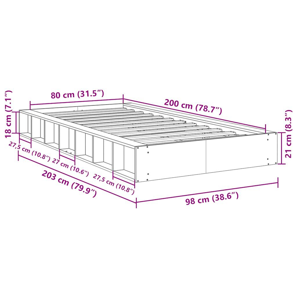 vidaXL Πλαίσιο κρεβατιού χωρίς στρώμα 80x200 cm μασίφ ξύλο δρυς