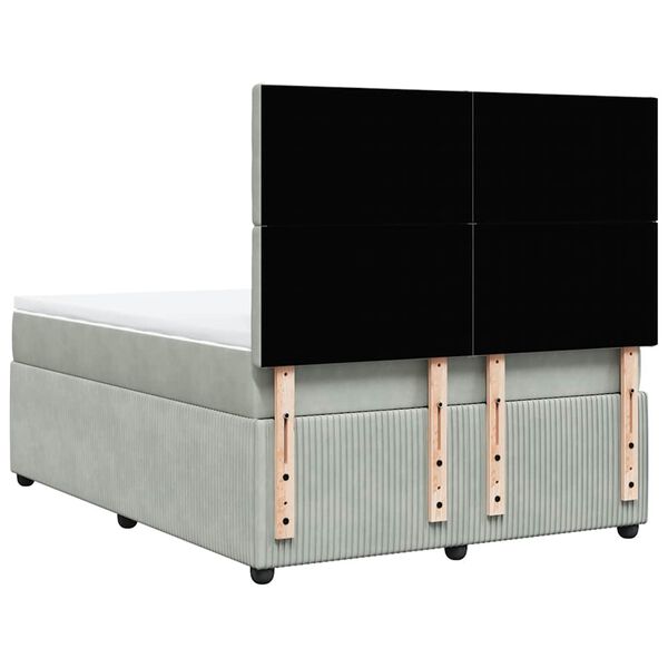 vidaXL Κρεβάτι Boxspring με Στρώμα Ανοιχτό Γκρι 140x200 εκ. Βελούδινο