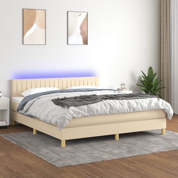 vidaXL &Kappa;&rho;&epsilon;&beta;ά&tau;&iota; Boxspring &mu;&epsilon; &Sigma;&tau;&rho;ώ&mu;&alpha; & LED &Kappa;&rho;&epsilon;&mu; 160x200 &epsilon;&kappa;. &Upsilon;&phi;&alpha;&sigma;&mu;ά&tau;&iota;&nu;&omicron;